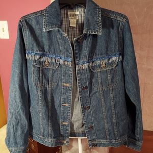Vintage Jean Denim Jacket from Cherokee Plaid inside and Fringe!